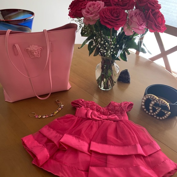 SOLD! β Baby Girl Infant Size 6 months Dress Pink Rosette π΅ Tulle Bow Dress! - Picture 6 of 9